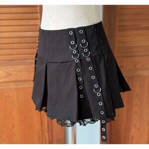 Goth Punk Lolita Emo Y2K Mall Goth Visual Kei Black Grommet & D-rings Skirt